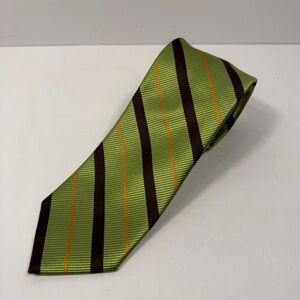 Peter Millar Hand Folded 100% Silk Tie Green Brown Stripe